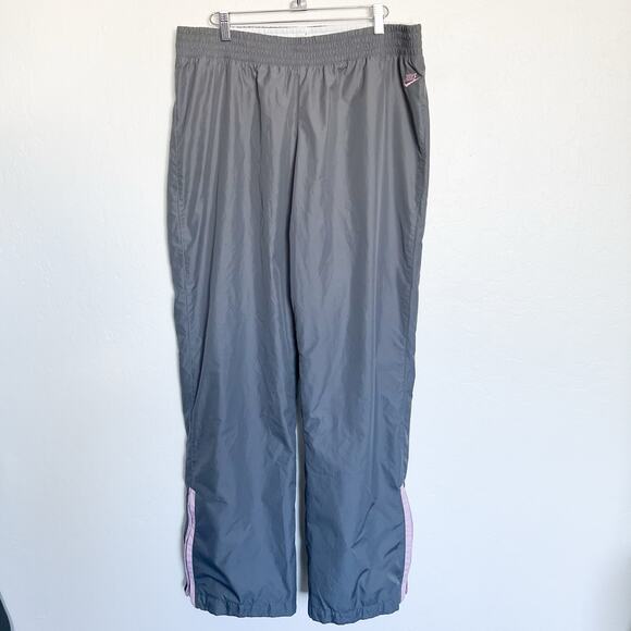 Nike Pants Womens Large Track Nylon Zipper Ankle Gray Pink Drawstring - Picture 1 of 11